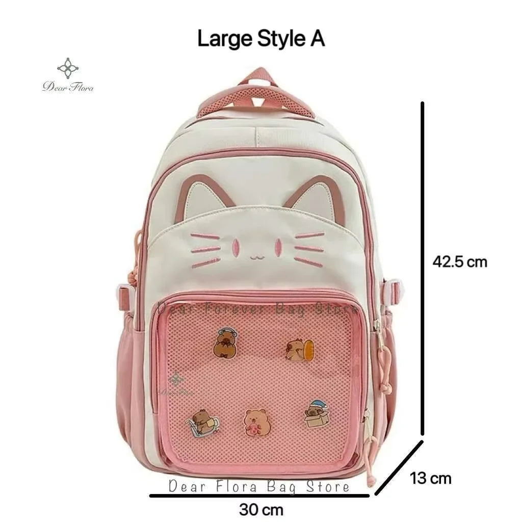 Sac à dos chat avec poche transparente pour pin's
