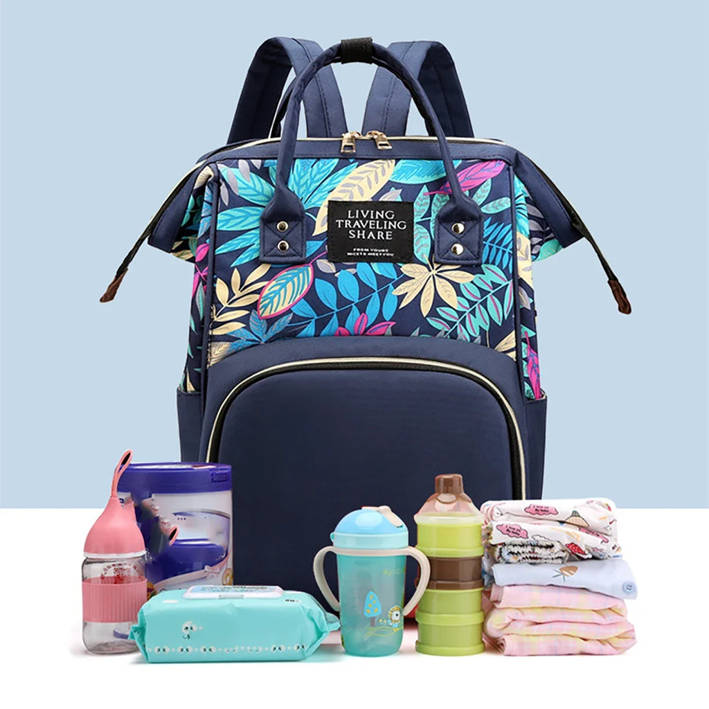 Sac à dos à langer motif feuillage