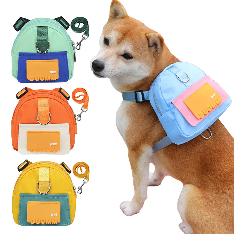 Sac à dos chien en nylon avec laisse assortie