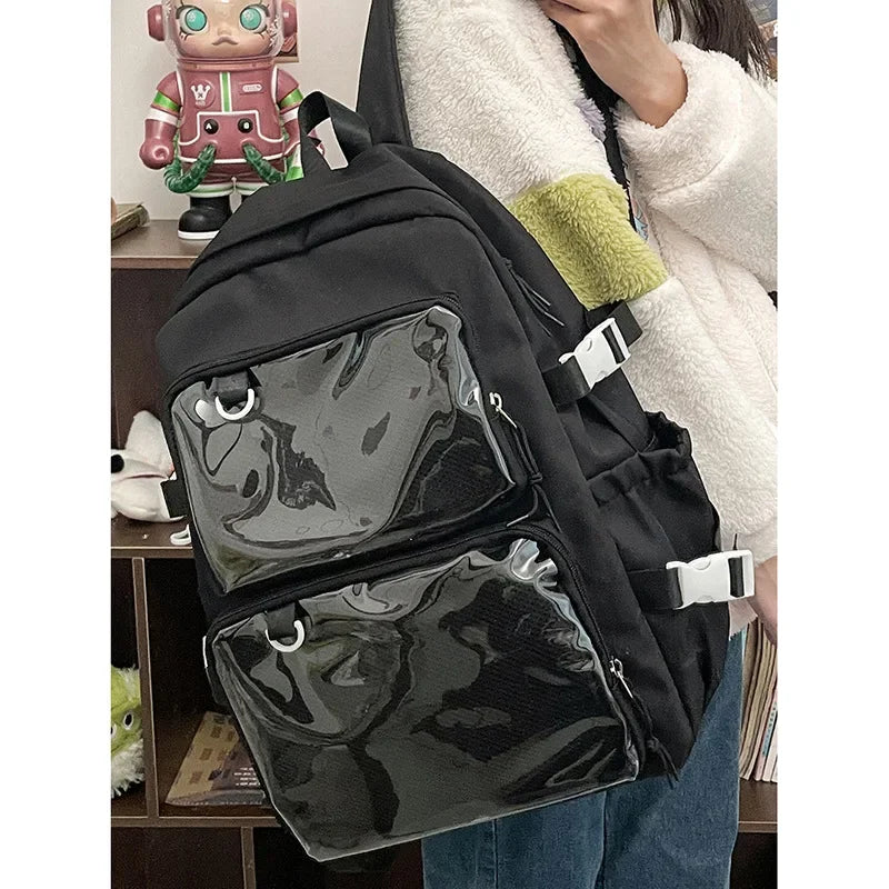 Sac à dos femme à poches frontales transparentes