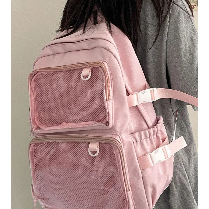 Sac à dos femme à poches frontales transparentes