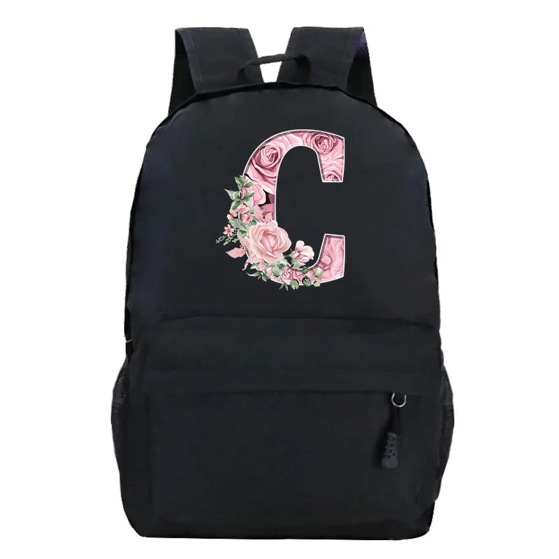 Sac à dos scolaire en toile Oxford motif lettre fleurie
