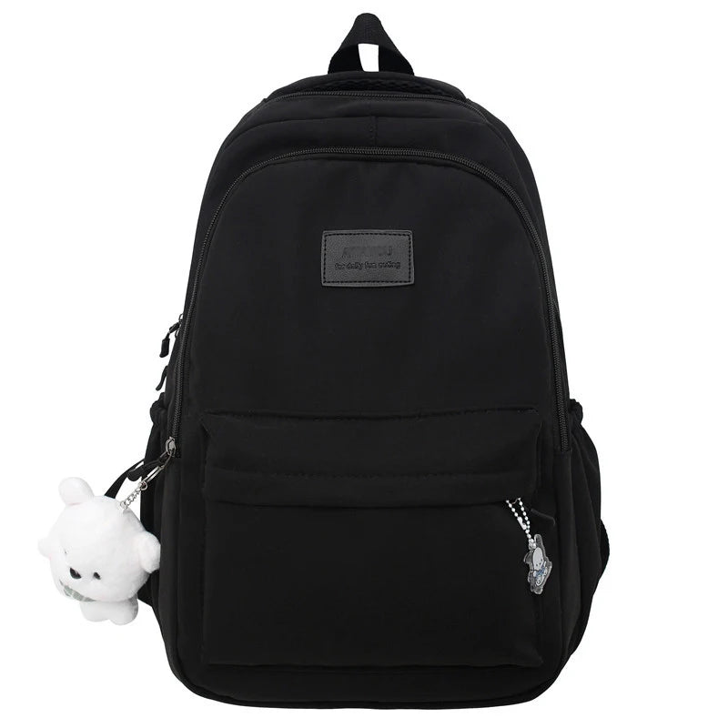 Sac à dos scolaire en nylon avec breloque peluche