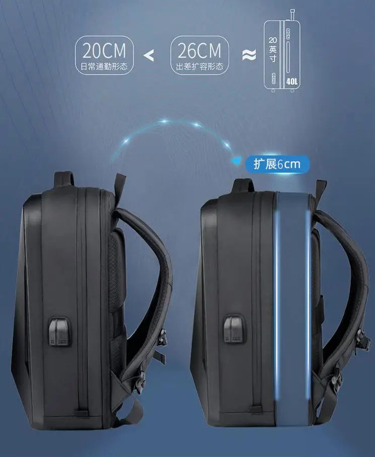 Sac à dos homme coque rigide anti-vol avec port USB