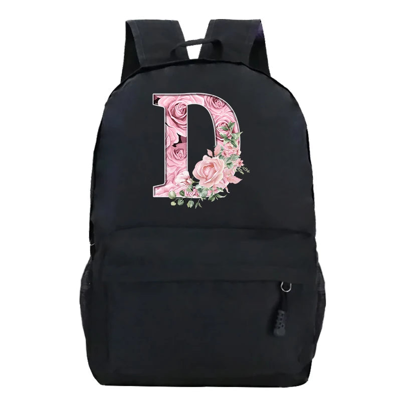 Sac à dos scolaire en toile Oxford motif lettre fleurie