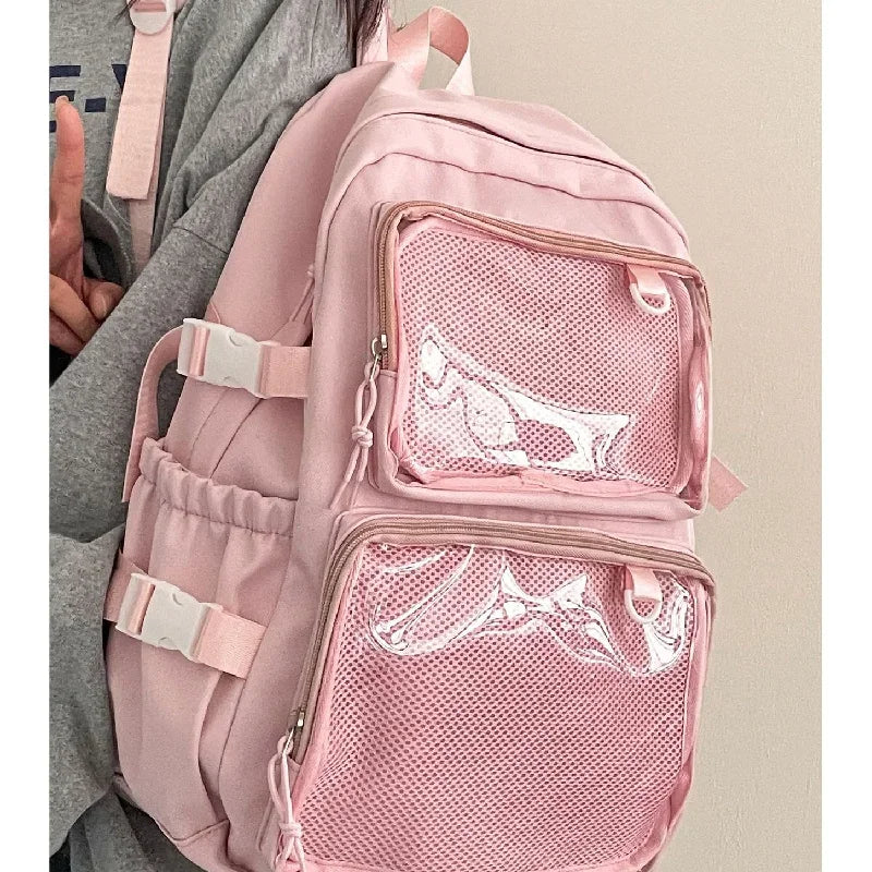 Sac à dos femme à poches frontales transparentes