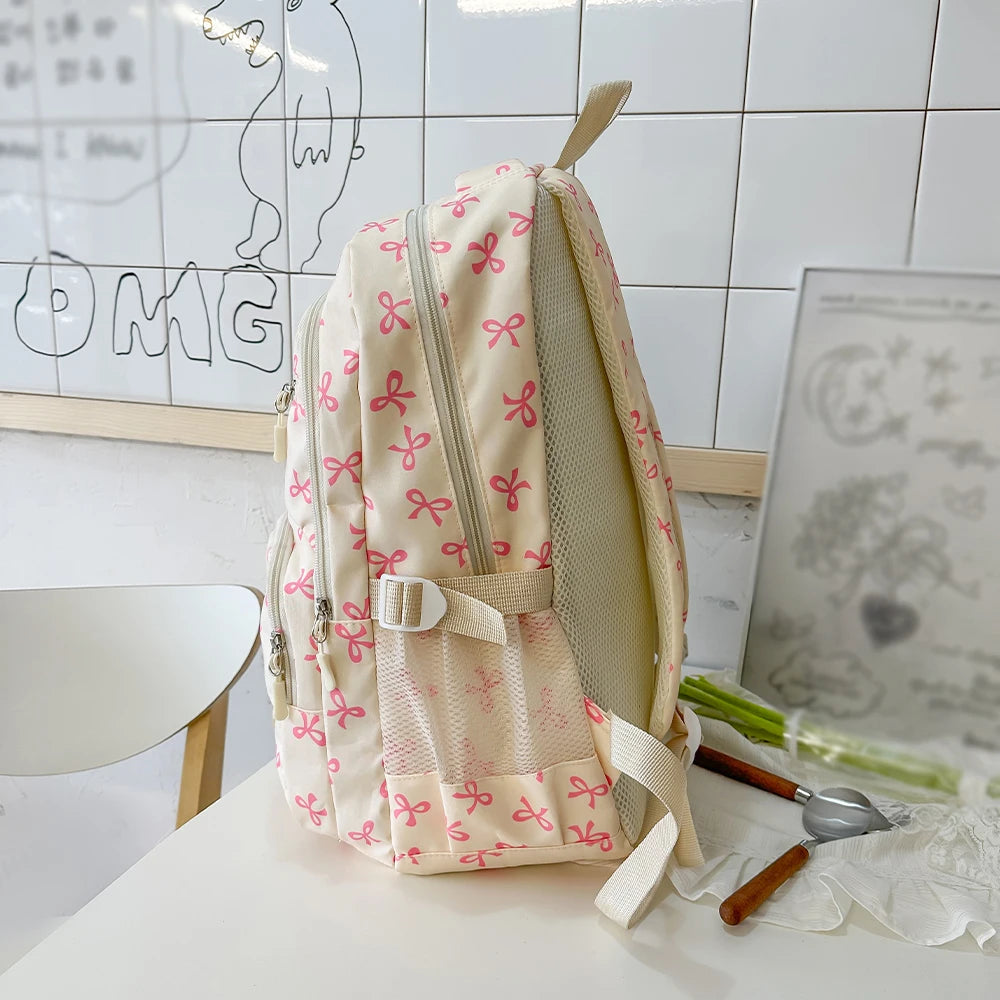 Sac à dos scolaire motif noeuds avec sacoche et trousse