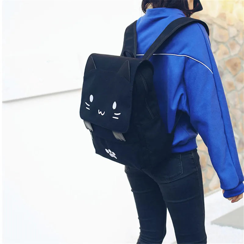 Sac à dos chat en toile avec oreilles 3D