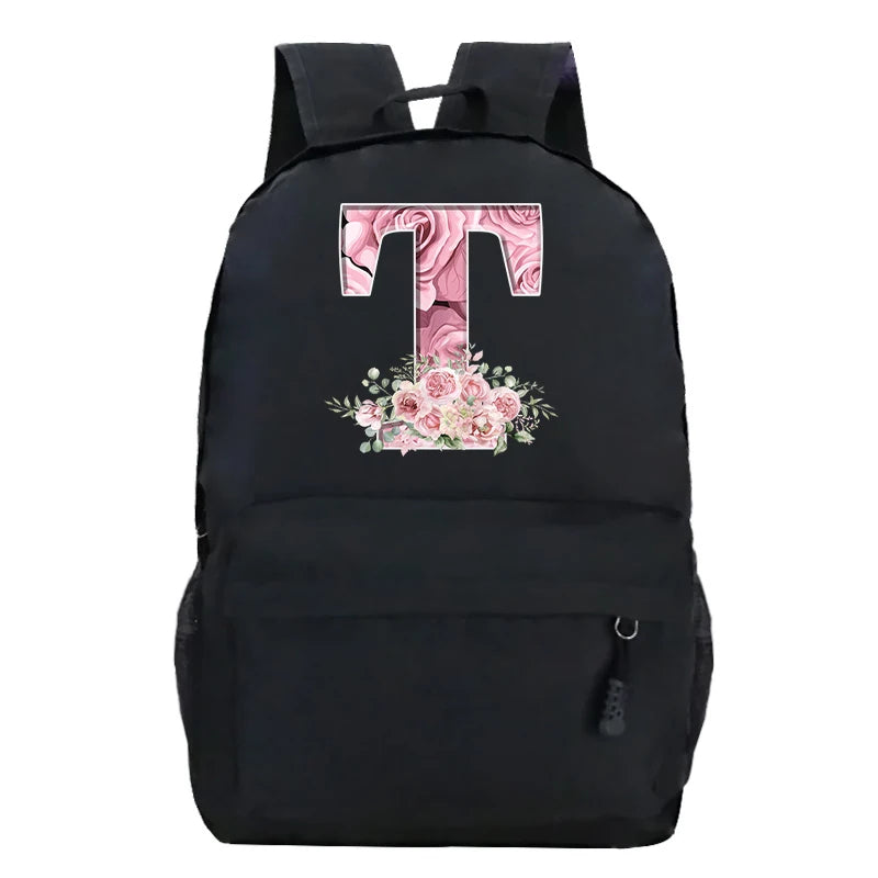Sac à dos scolaire en toile Oxford motif lettre fleurie