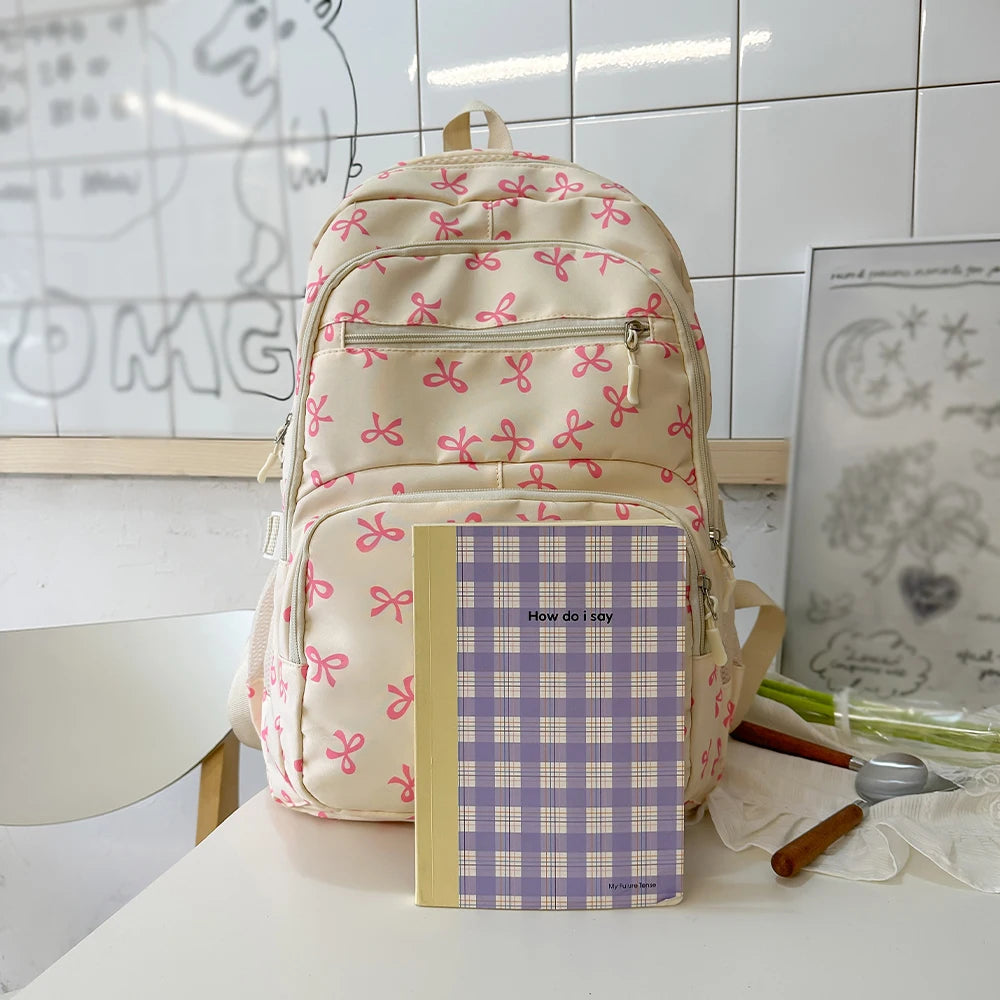Sac à dos scolaire motif noeuds avec sacoche et trousse