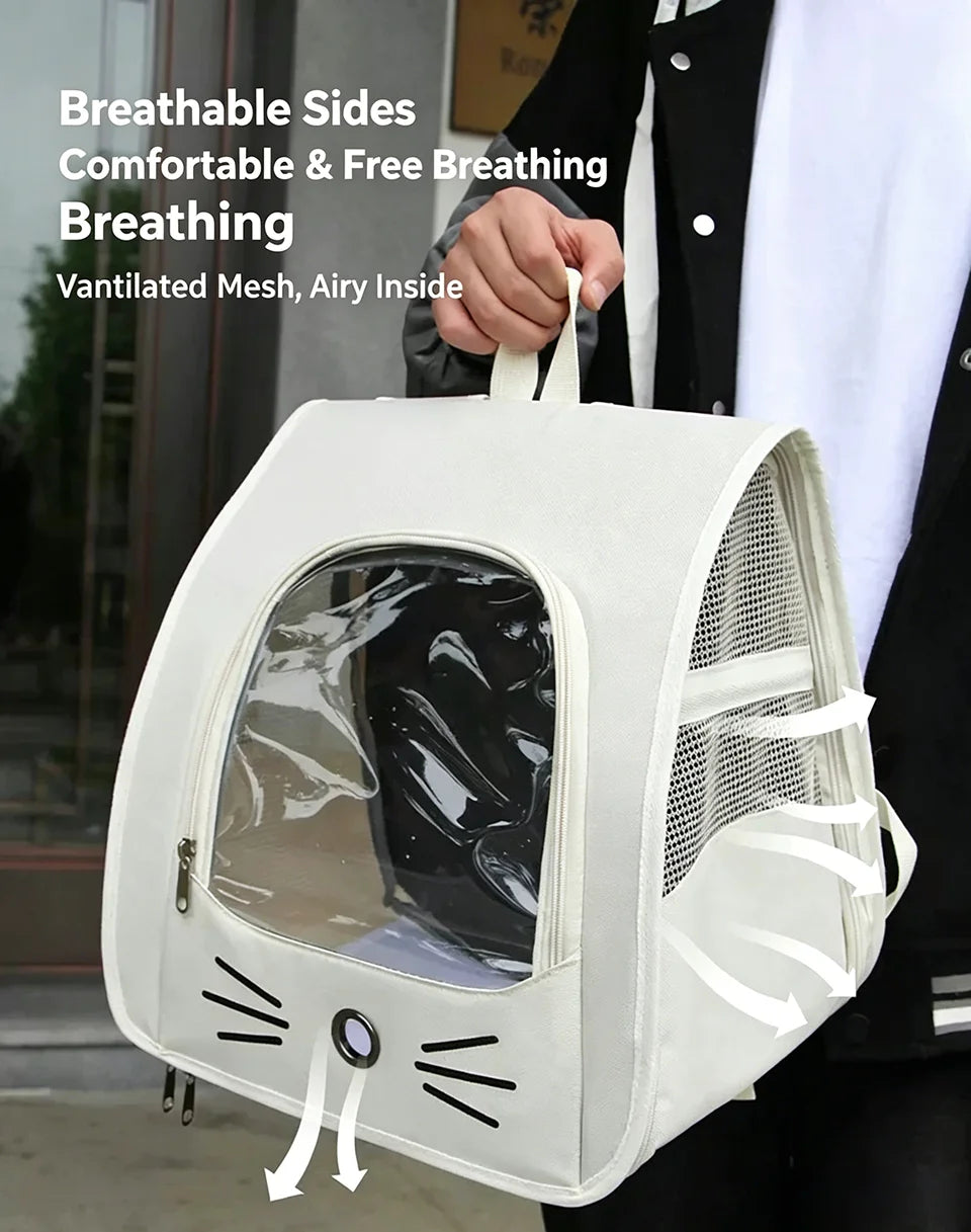 Sac à dos chat en toile oxford avec fenêtre transparente