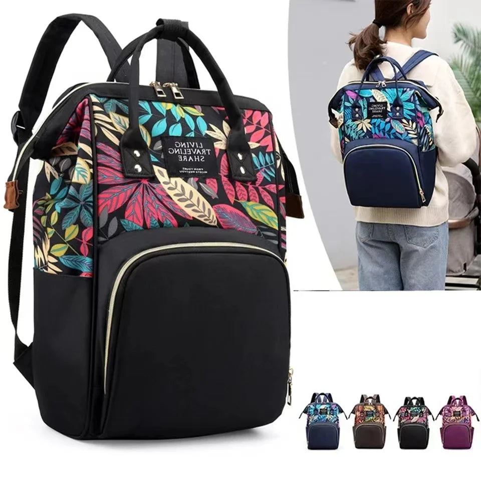 Sac à dos à langer motif feuillage