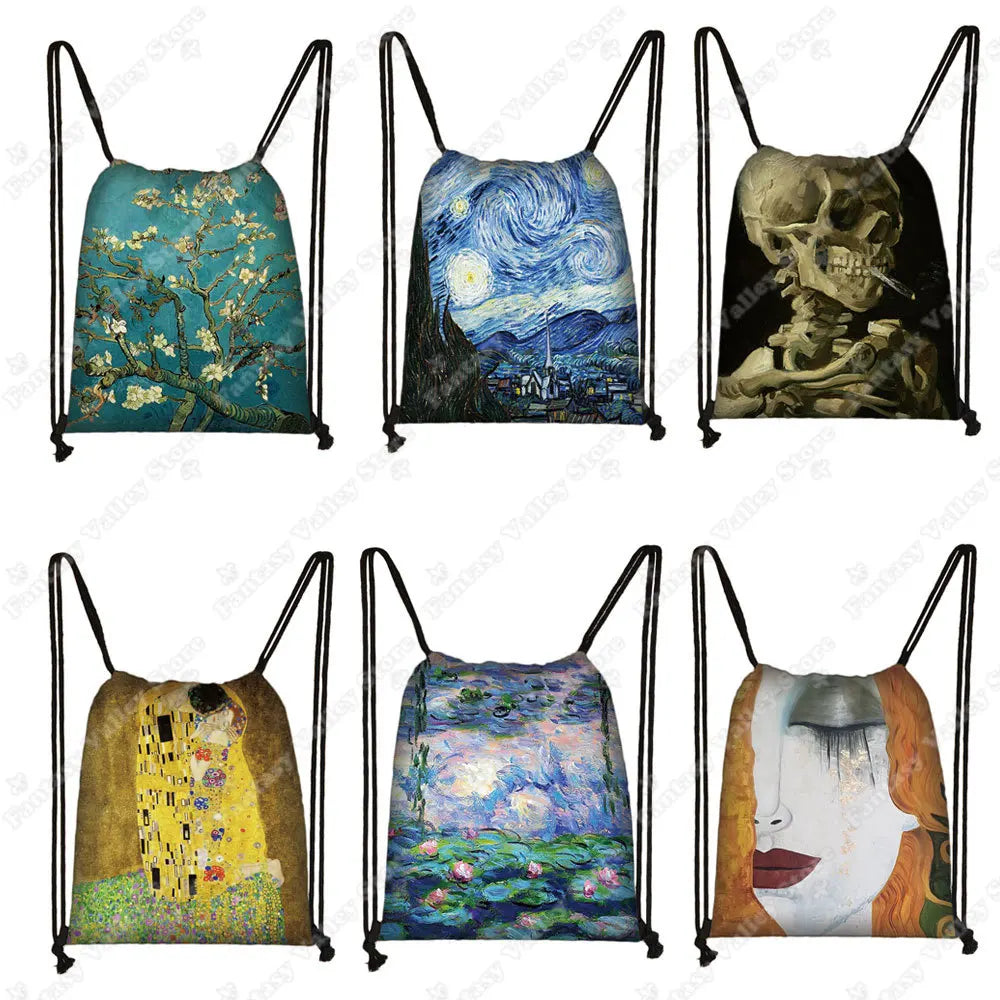 Sac à dos cordon toile motifs tableaux célèbres