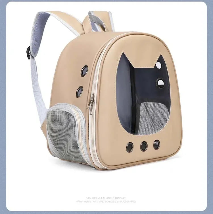 Sac à dos chat en similicuir avec fenêtre tête de chat