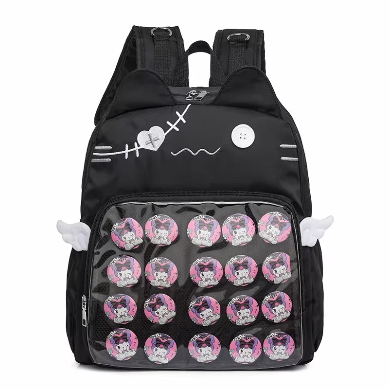 Sac à dos chat avec poche transparente à badges