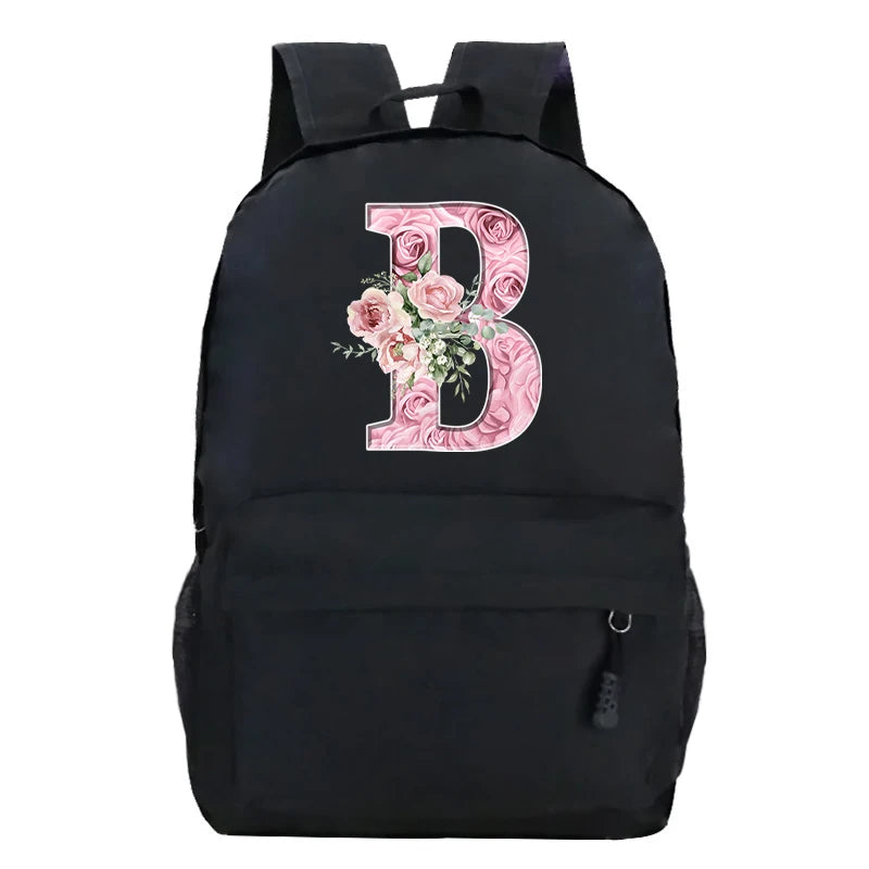 Sac à dos scolaire en toile Oxford motif lettre fleurie