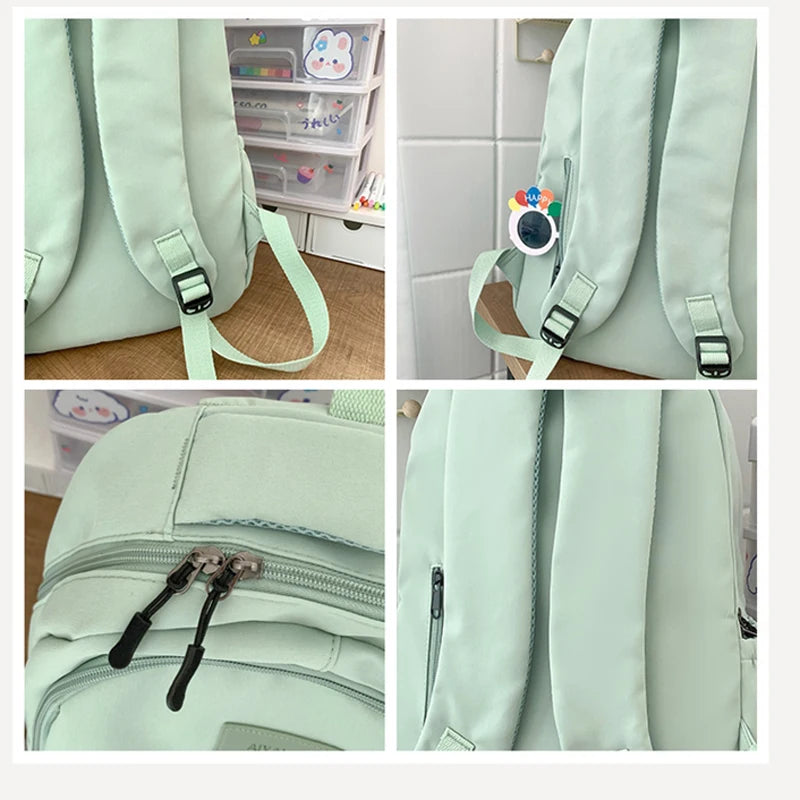 Sac à dos scolaire en nylon avec breloque peluche