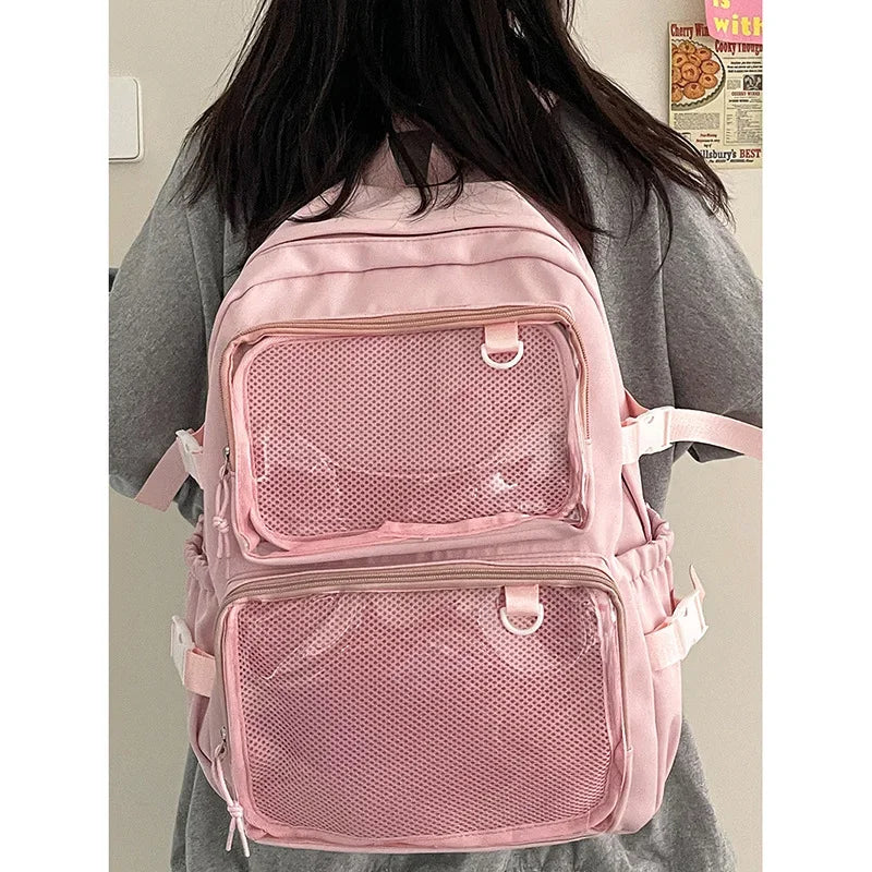 Sac à dos femme à poches frontales transparentes