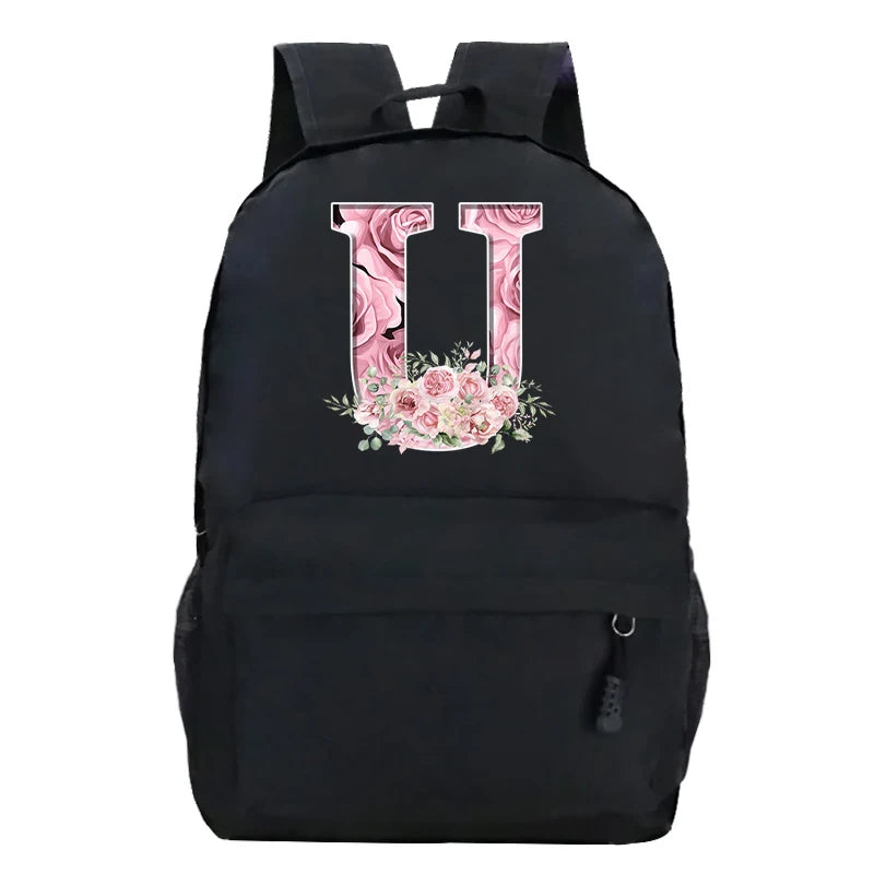 Sac à dos scolaire en toile Oxford motif lettre fleurie