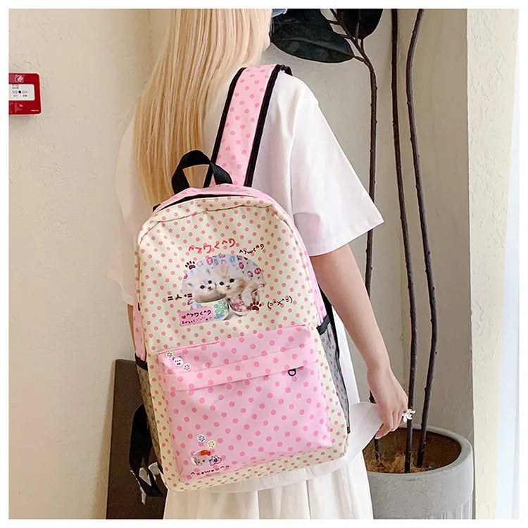 Sac à dos femme à pois motif chat rose