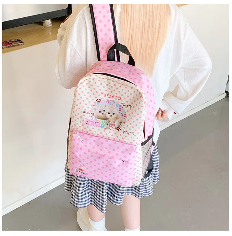 Sac à dos femme à pois motif chat rose