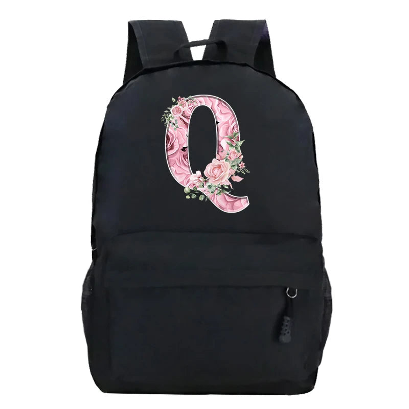 Sac à dos scolaire en toile Oxford motif lettre fleurie