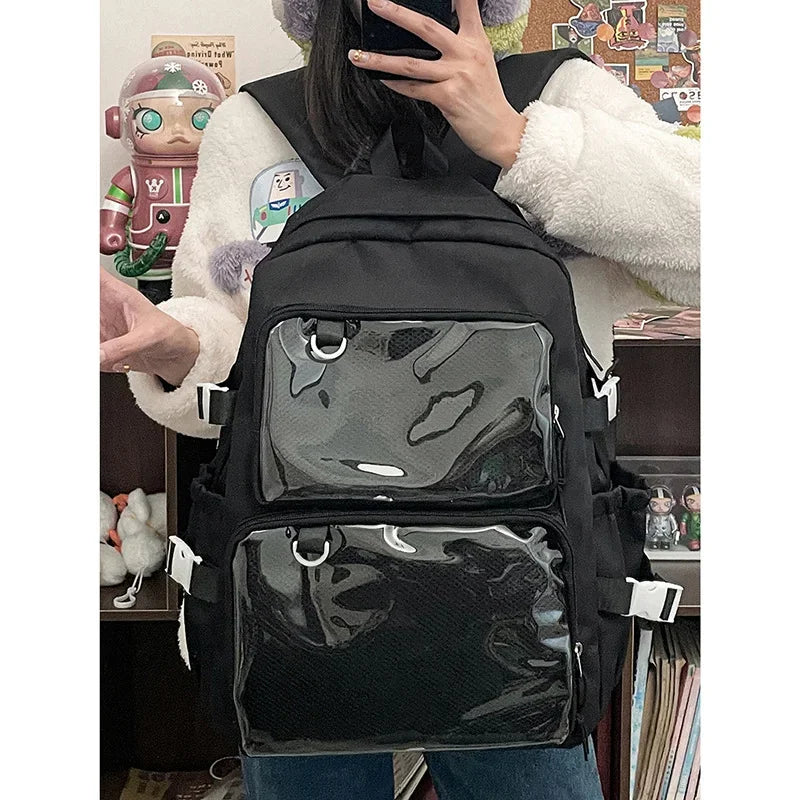 Sac à dos femme à poches frontales transparentes