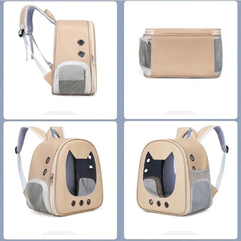 Sac à dos chat en similicuir avec fenêtre tête de chat