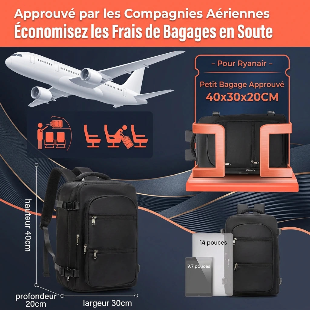 Sac à dos cabine 40x30x20 à compression sous vide