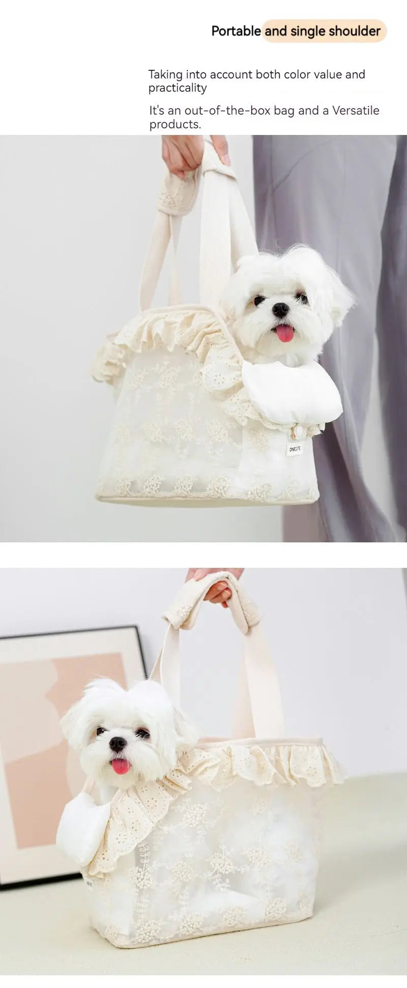 Sac de transport pour chien en dentelle florale
