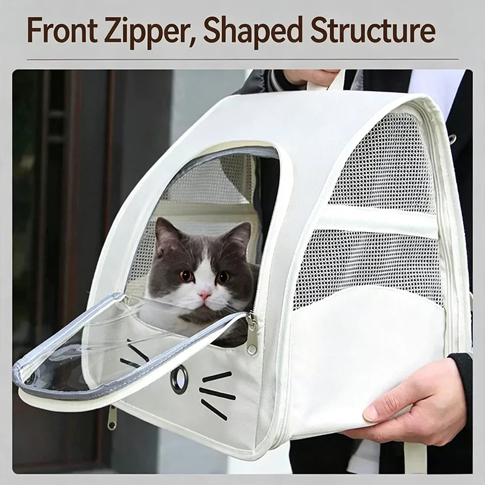 Sac à dos chat en toile oxford avec fenêtre transparente