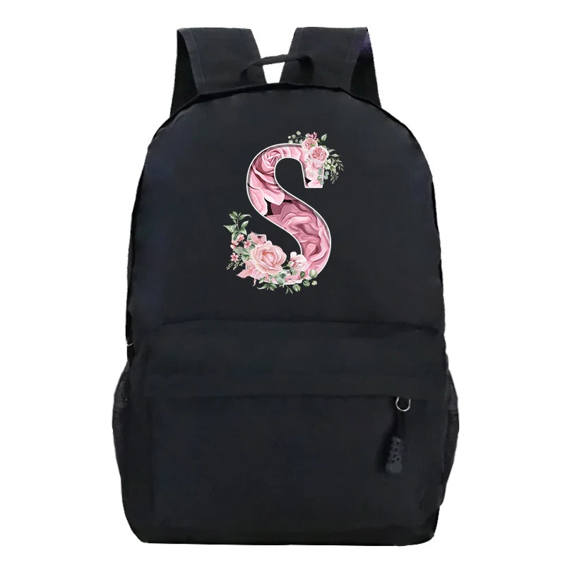 Sac à dos scolaire en toile Oxford motif lettre fleurie