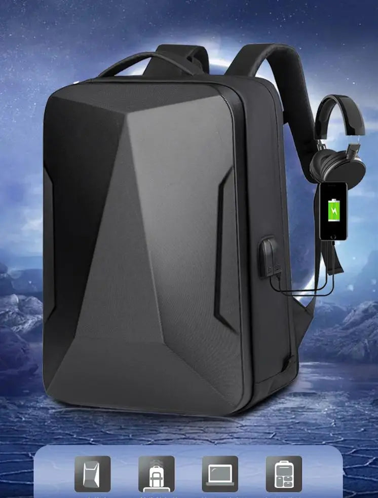 Sac à dos homme coque rigide anti-vol avec port USB