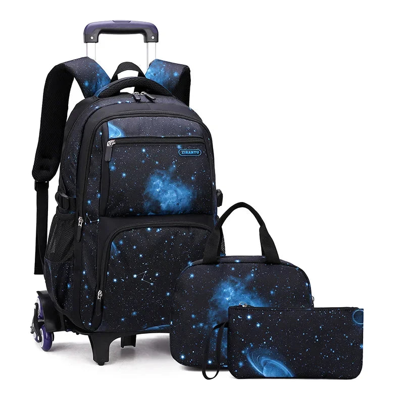 Sac à dos à roulettes garçon motif galaxie