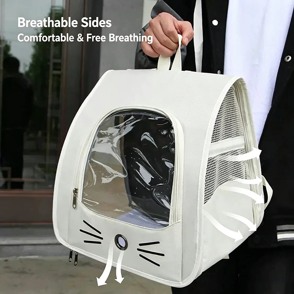Sac à dos chat en toile oxford avec fenêtre transparente