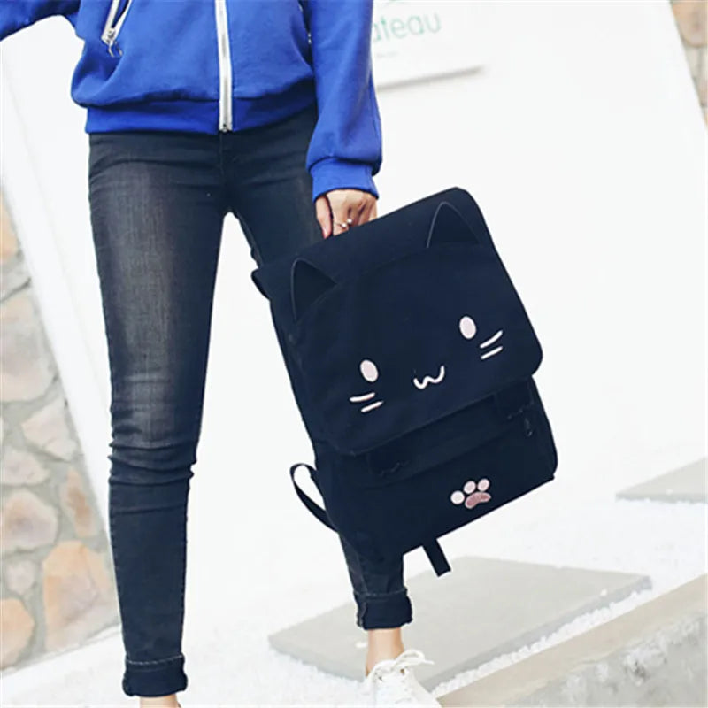 Sac à dos chat en toile avec oreilles 3D