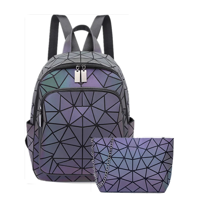 Sac à dos femme en PVC holographique motif géométrique