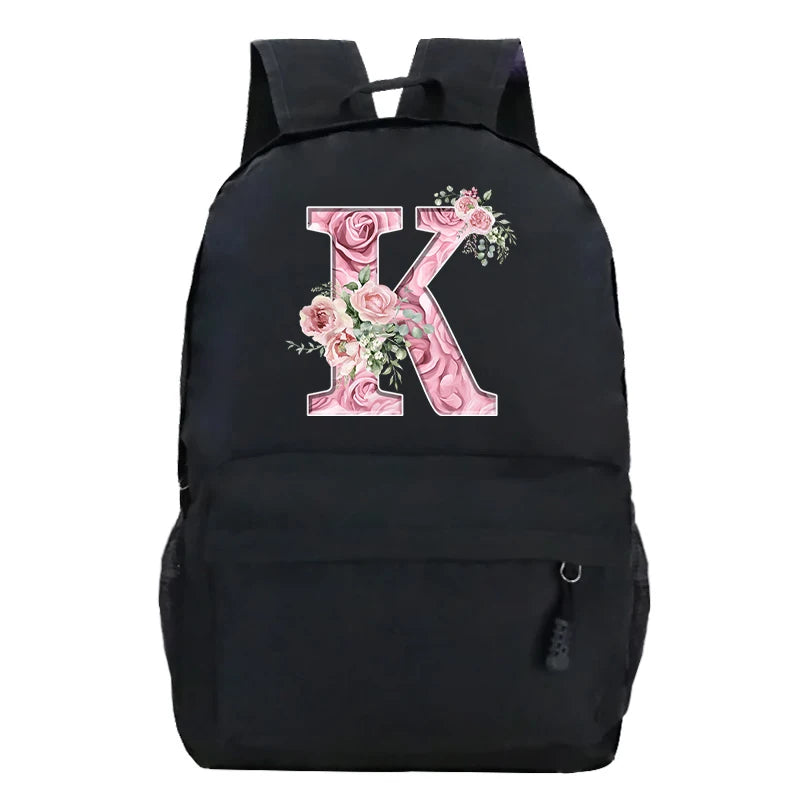 Sac à dos scolaire en toile Oxford motif lettre fleurie