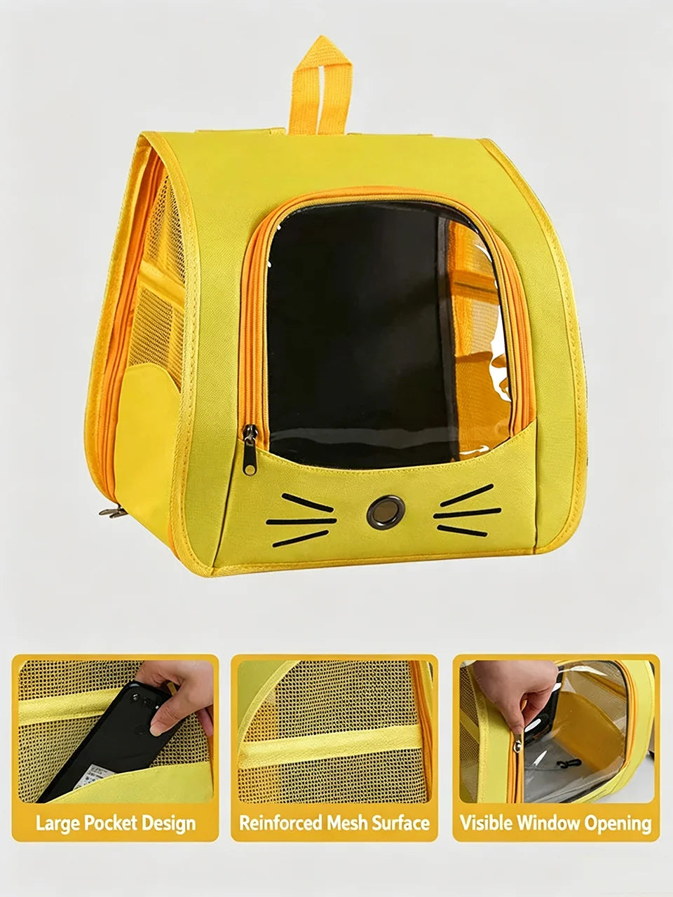 Sac à dos chat en toile oxford avec fenêtre transparente