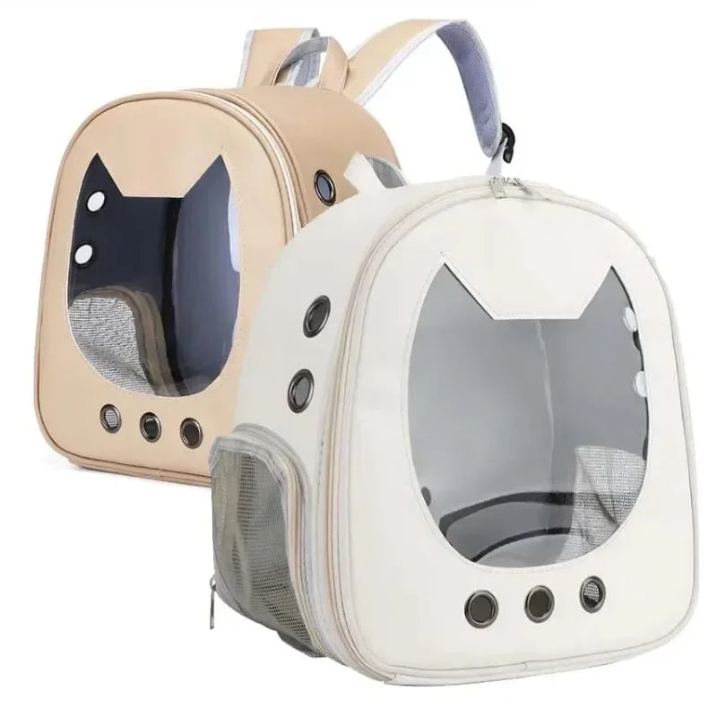 Sac à dos chat en similicuir avec fenêtre tête de chat