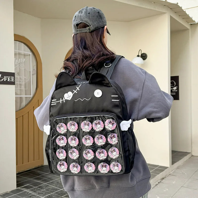 Sac à dos chat avec poche transparente à badges