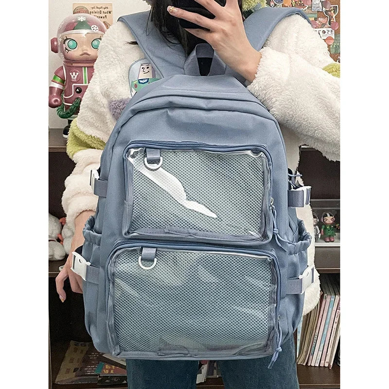 Sac à dos femme à poches frontales transparentes