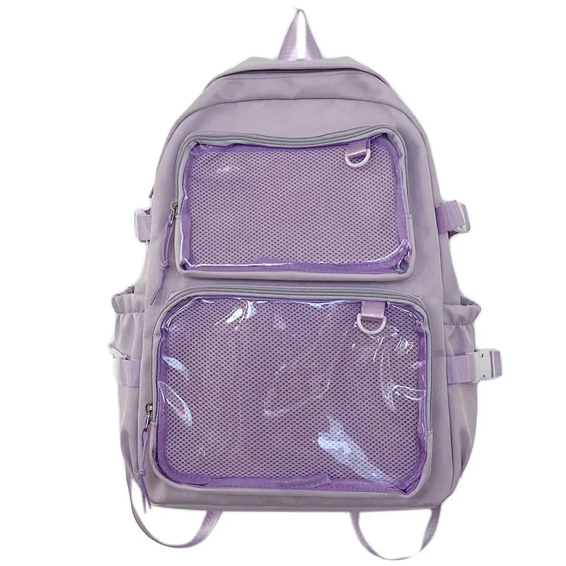 Sac à dos femme à poches frontales transparentes