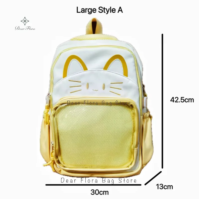 Sac à dos chat avec poche transparente pour pin's
