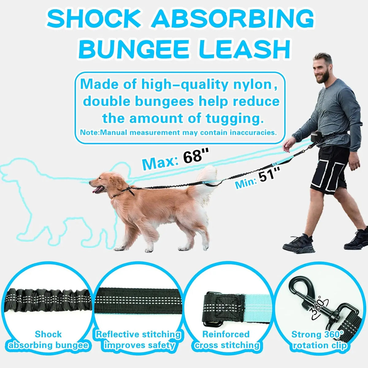 Laisse mains libres pour chien avec ceinture et pochette