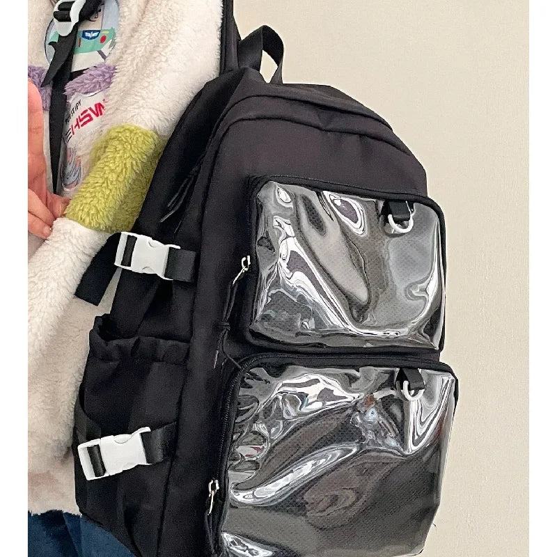 Sac à dos femme à poches frontales transparentes