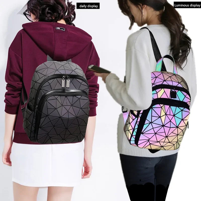 Sac à dos femme en PVC holographique motif géométrique
