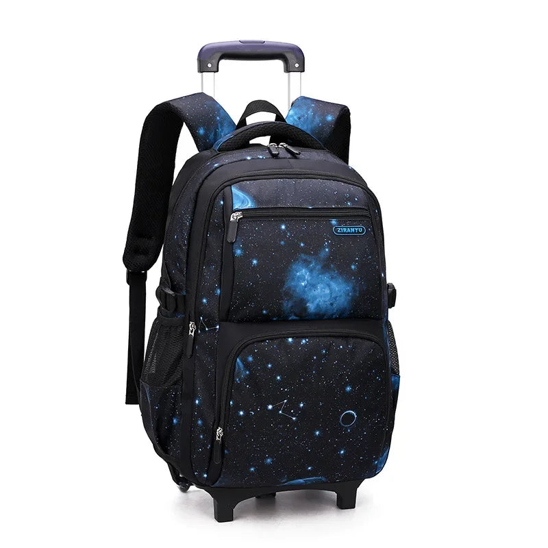 Sac à dos à roulettes garçon motif galaxie