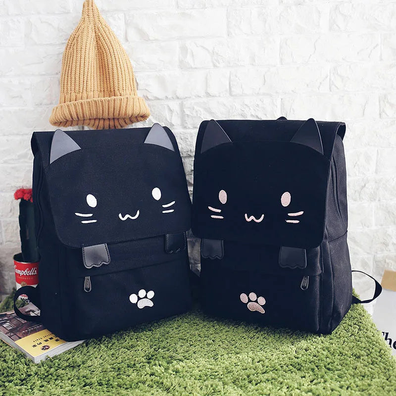 Sac à dos chat en toile avec oreilles 3D