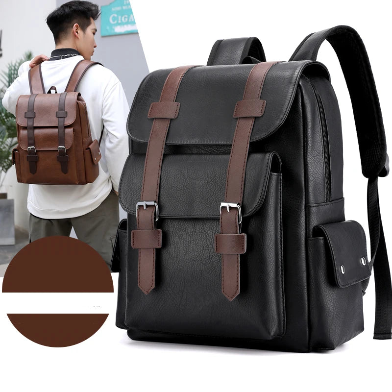 Sac à dos homme en similicuir à rabat boucles